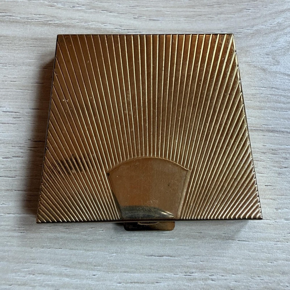 Vintage Volupte USA Makeup Compact Mirror Art Deco Design Gold Tone